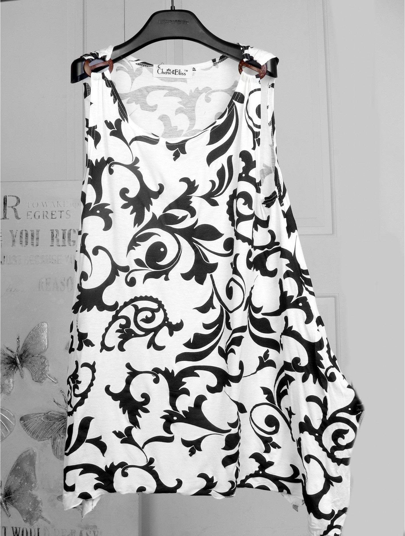 Splash Ink Print Fashion Tops W/ Coconut Buttons