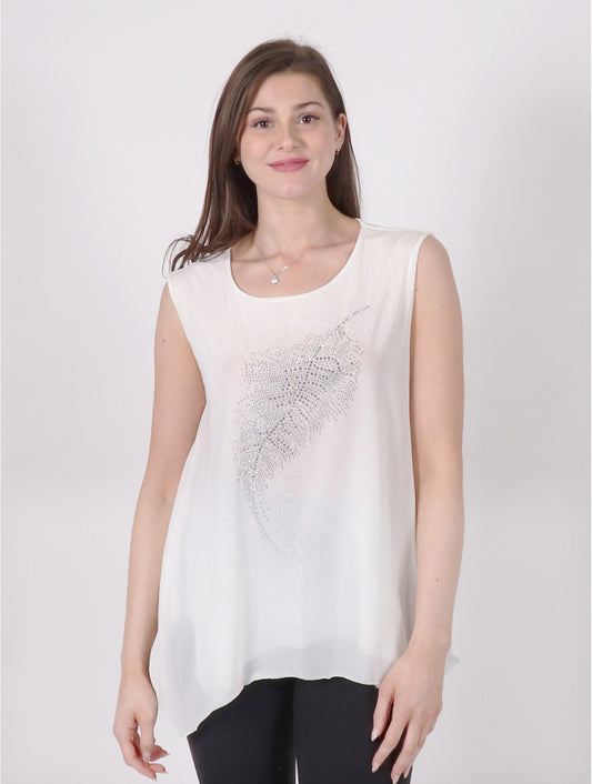 Feather Rhinestone Chiffon Tops