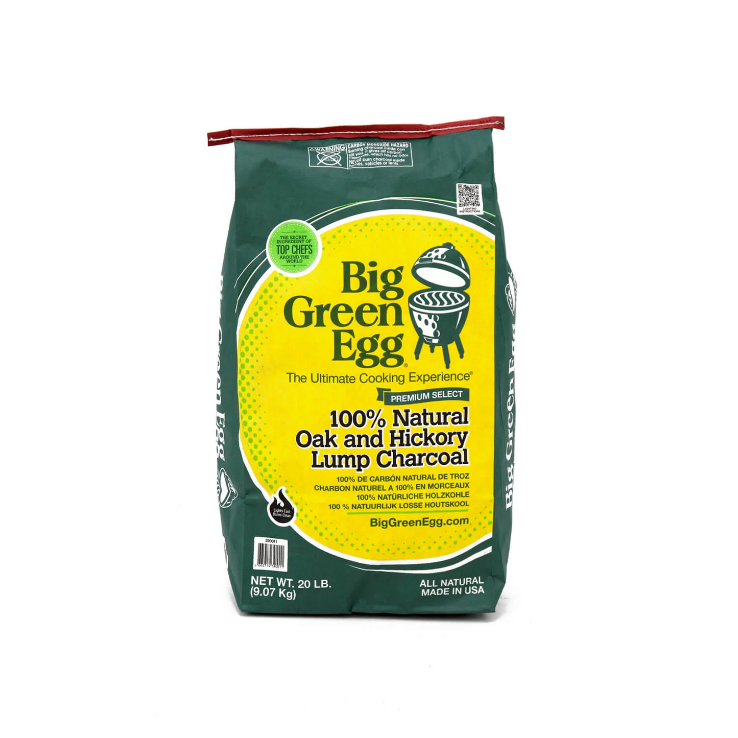 Charcoal - Oak & Hickory - 127907 BIG GREEN EGG - 100% Natural lump