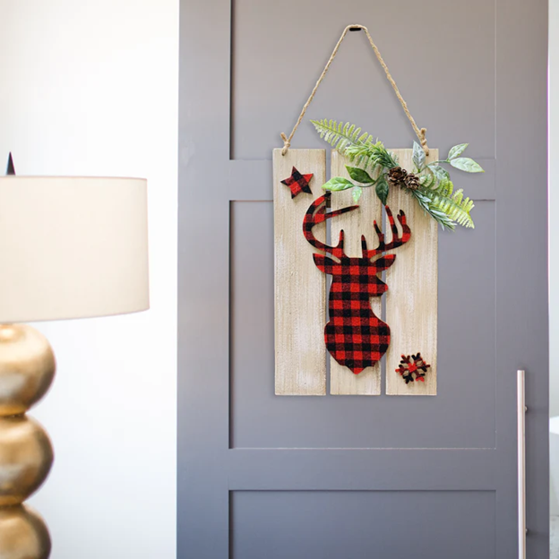 Plaid Deer Silhouette Hanging Sign