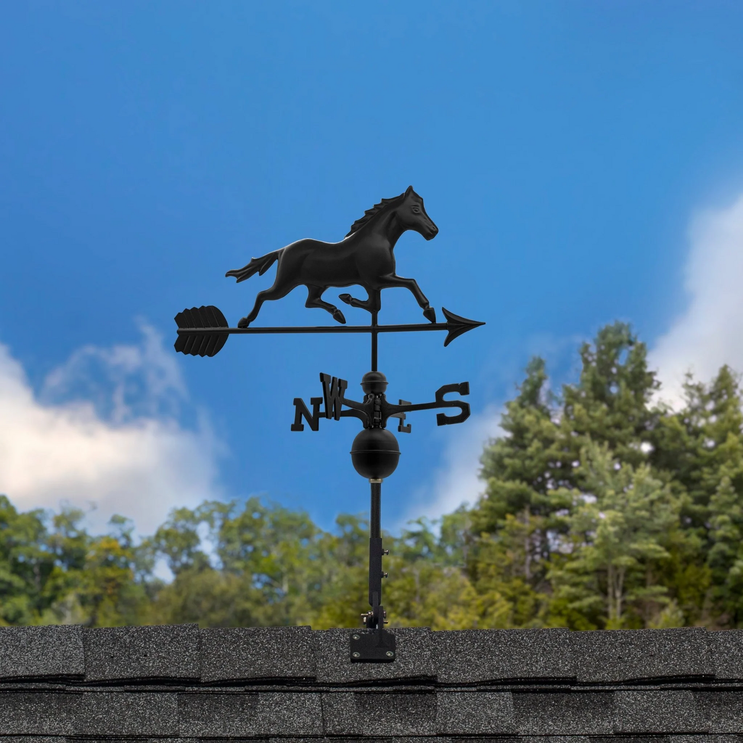 Black Aluminum Trotting Horse Standard Weathervane