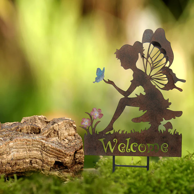 Garden Fairy & Butterfly Silhouette Garden Stake