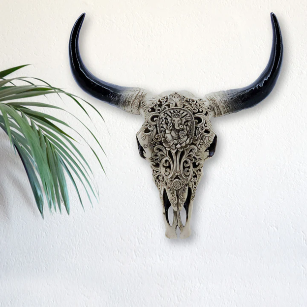 Tribal Carved Bull Skull