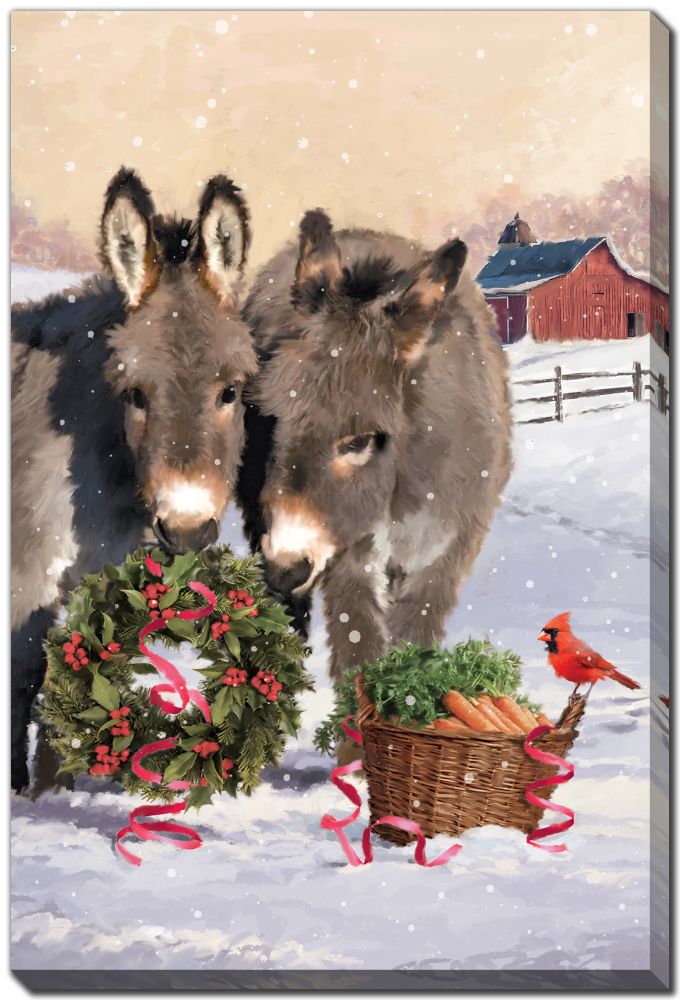 Donkeys with Wreath Canvas Print