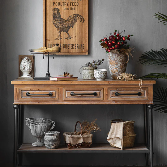 Furniture - Distressed Wood & Metal Foyer Table