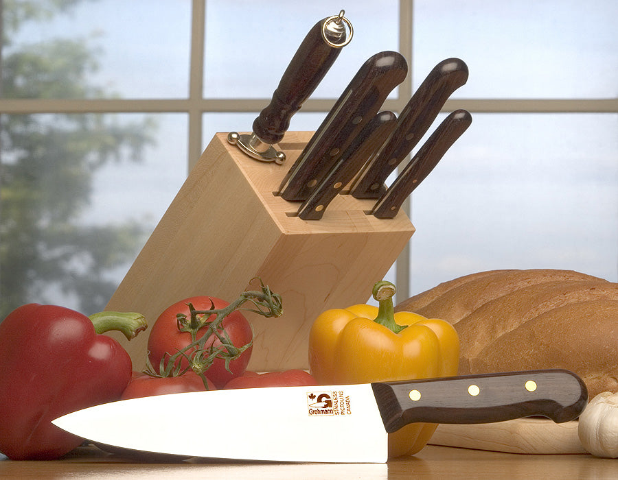 GROHMANN KNIVES - 7 Pc Kitchen Set (partial tang) with Rectangle block #2001  $446.00