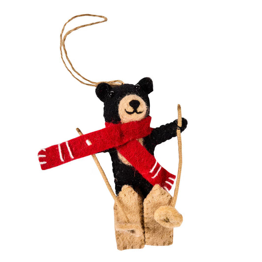 Bear On Skis Felt Ornament