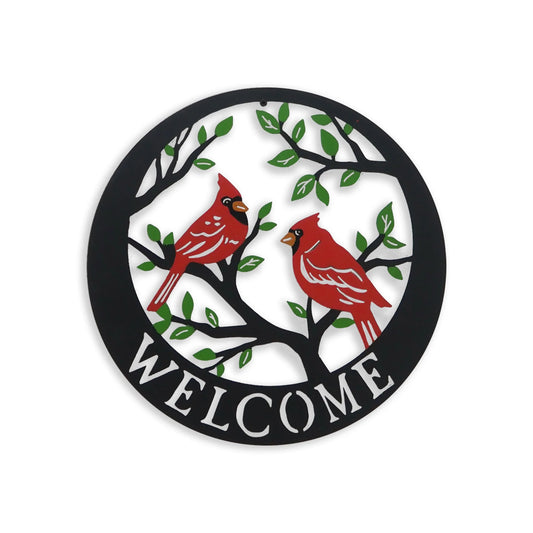 Cardinals on a Branch - Metal Welcome Sign