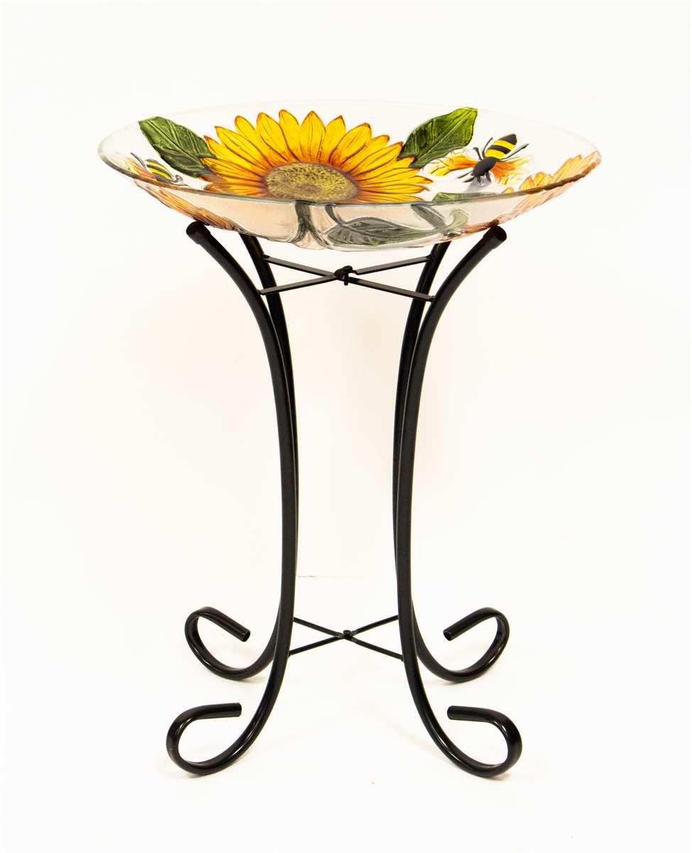 Glass Bird Bath with metal stand