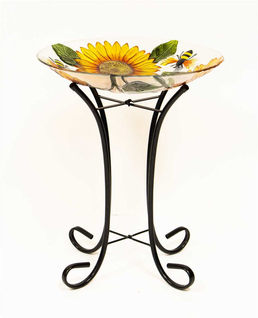 Glass Bird Bath with metal stand