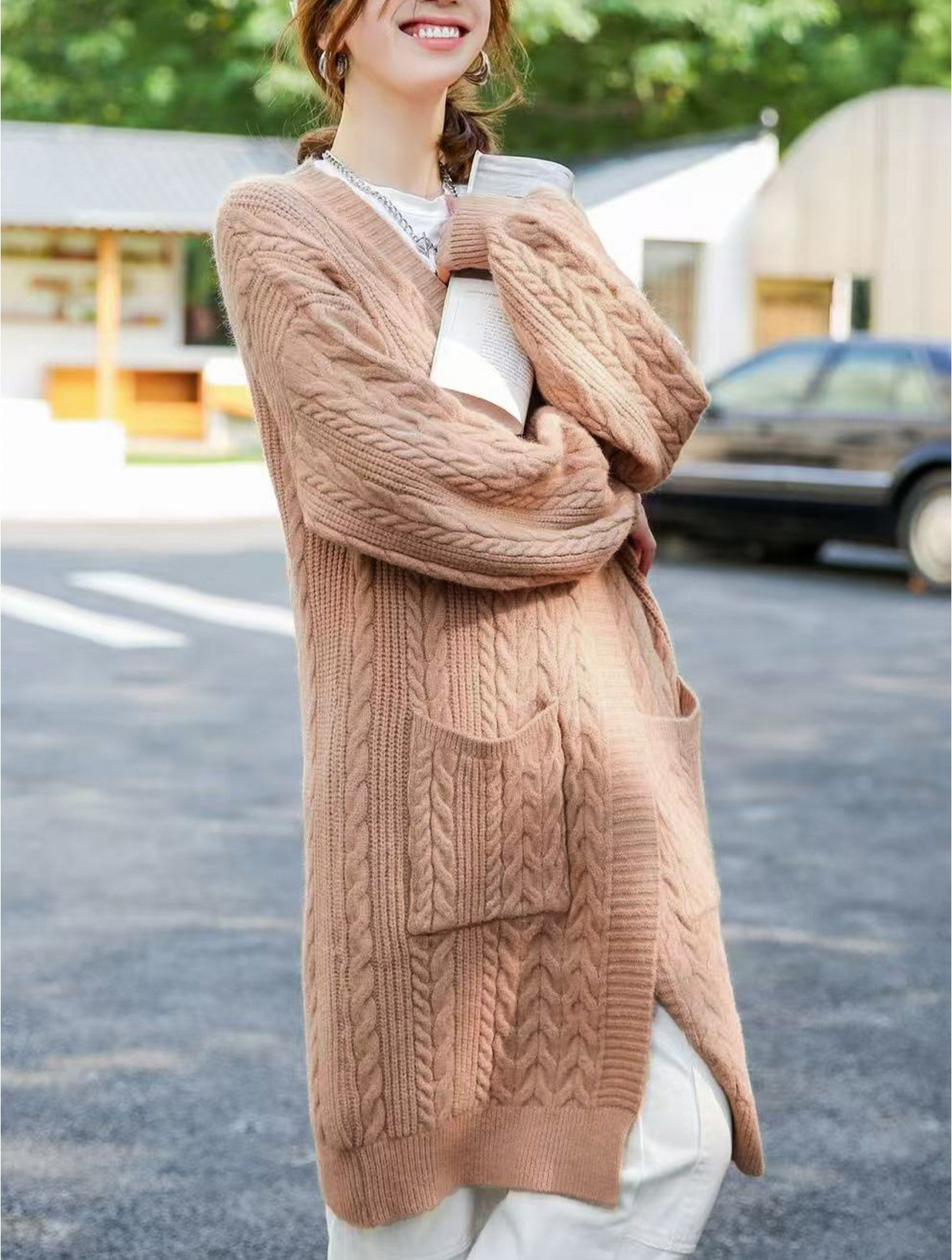 Solid Color Knitted Cardigan w/pockets