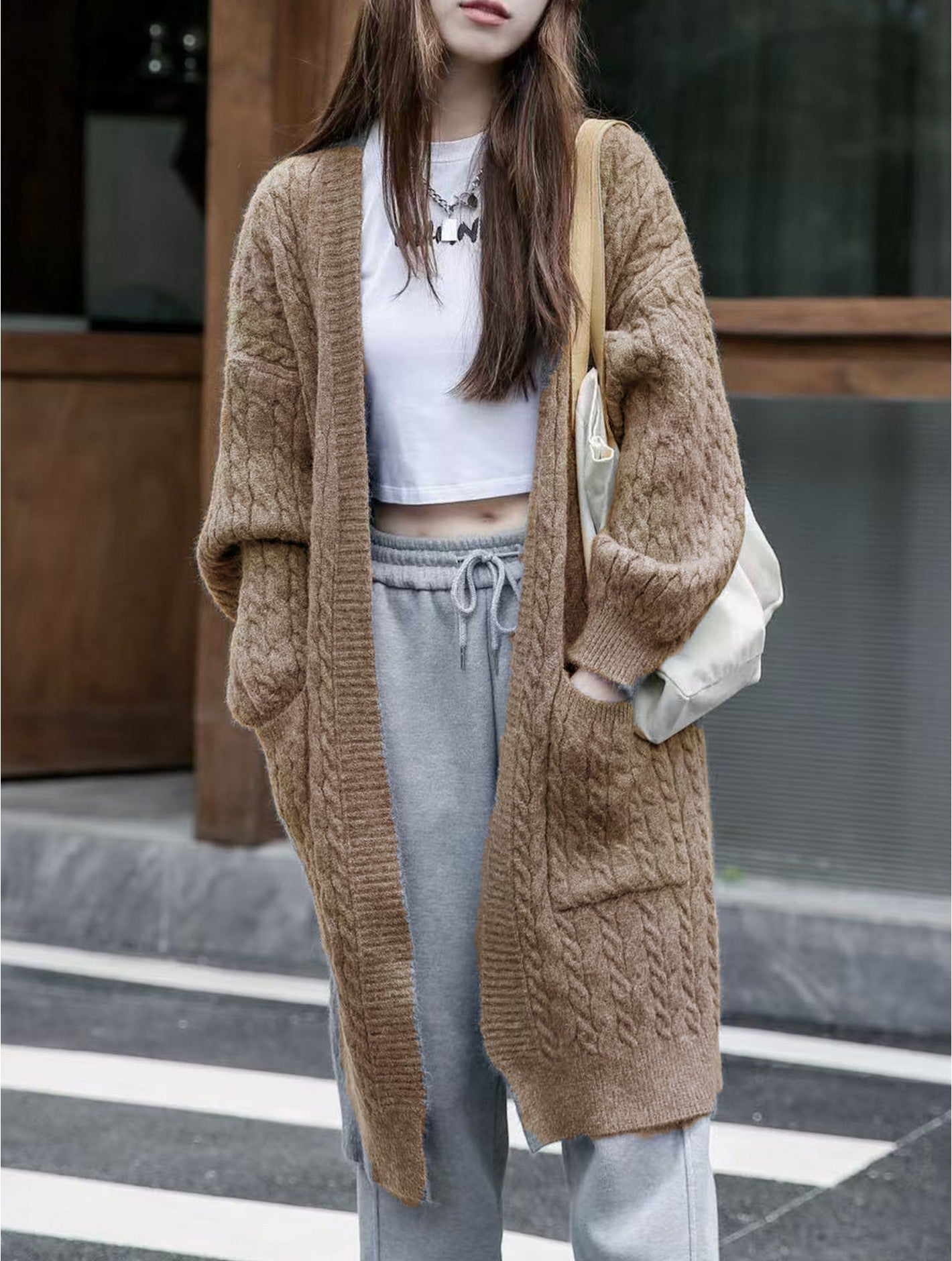 Solid Color Knitted Cardigan w/pockets