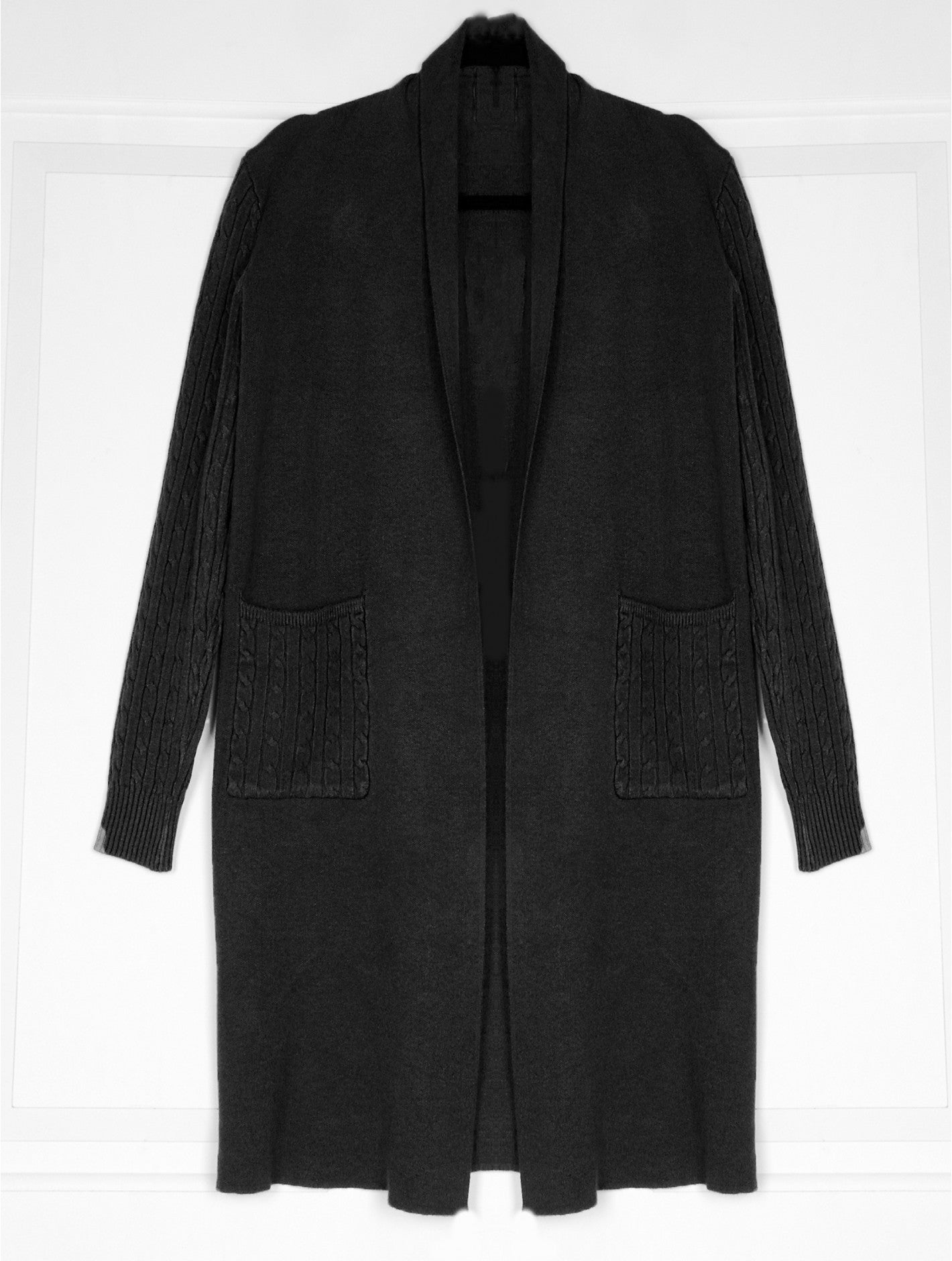 Stretchy Cable Knitted Cardigan W/ Pockets