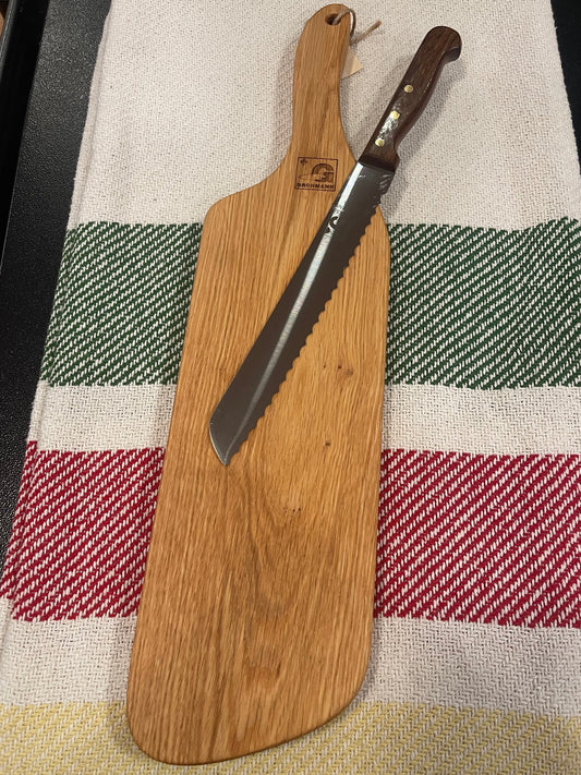 GROHMANN KITCHEN KNIVES - Oak French Bread Board w/ bread knife -$168.00