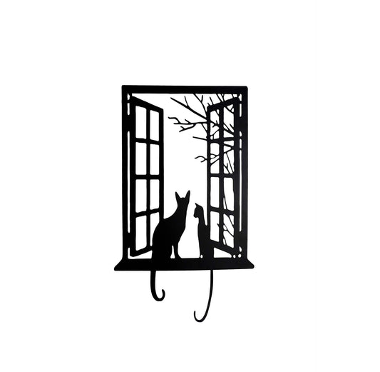 Black Metal Wall Art - Cat Looking Out Window
