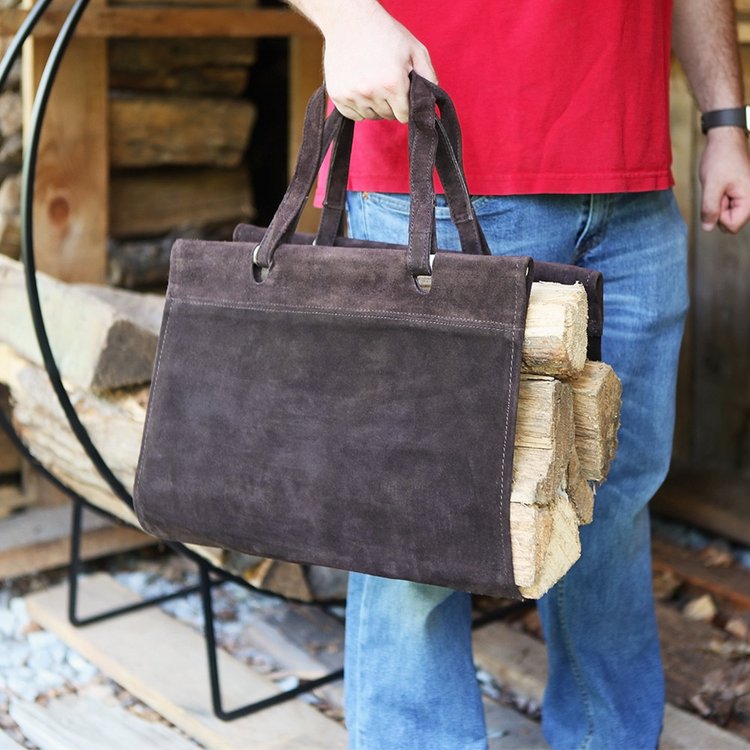 Log Carrier - Dark Brown Suede