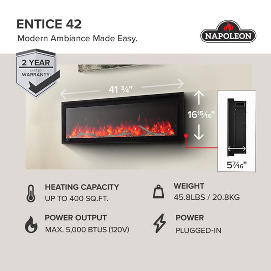 Napoleon - Entice™ 42 Wall-Hanging Electric Fireplace