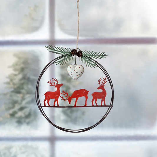 Metal Hanging Hoop with Reindeer
