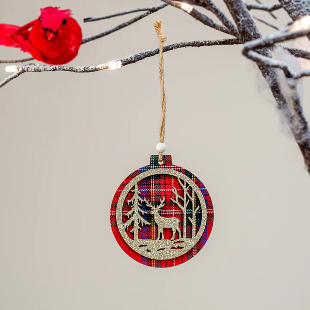 Plaid Christmas Deer Ornament
