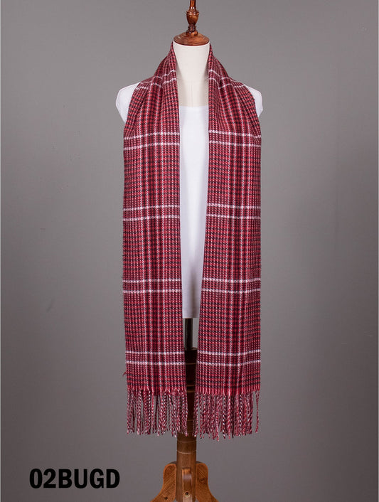 Houndstooth Print Blanket Scarf W/ Fringes