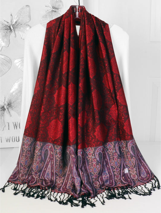 Paisley Print Shawl Scarf W/ Tassels