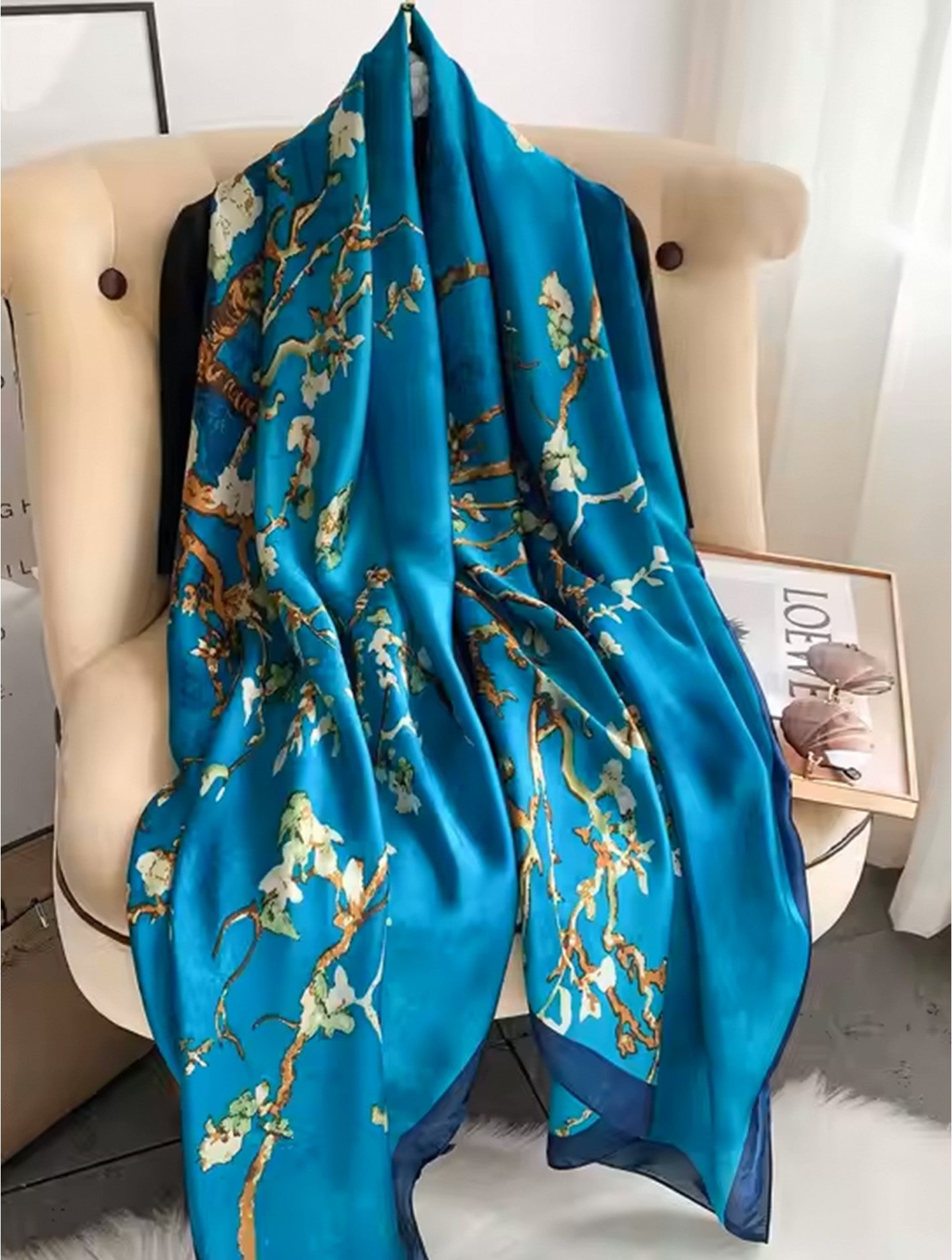 Premium Silk Feeling Spring Print Scarf