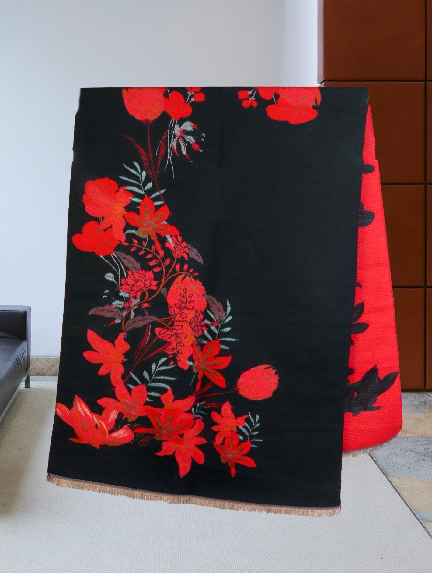 Reversible Floral Design Blanket Scarf