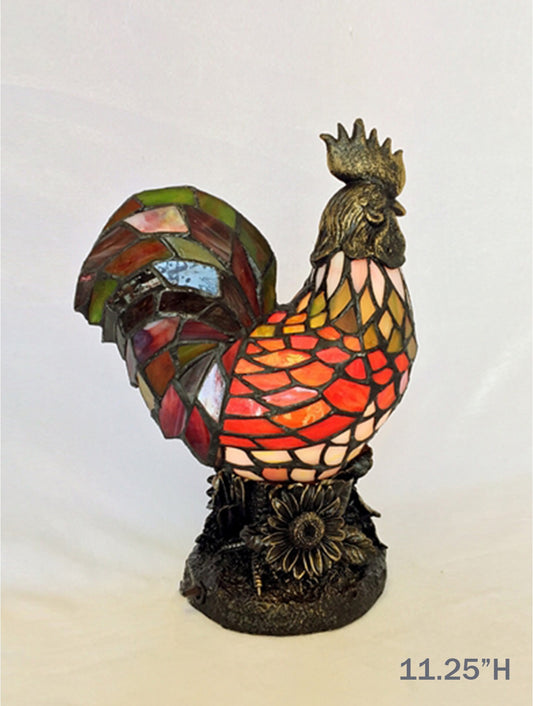 Hand-Made Stained Glass Rooster Lamp