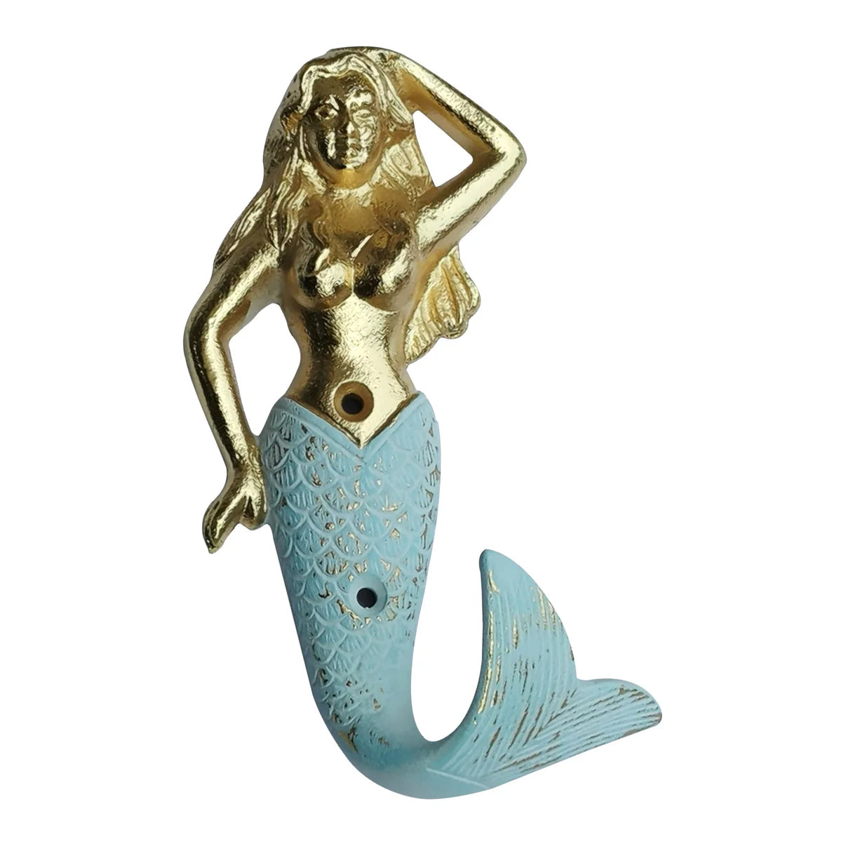 Mermaid Wall Hook, Blue Patina and Gold