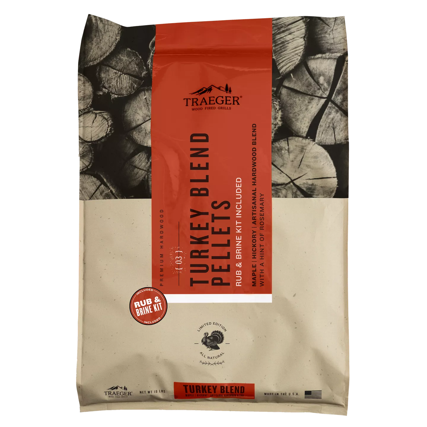 TRAEGER - Limited Edition Turkey Blend Hardwood Pellets + Orange Brine & Turkey Rub Kit
