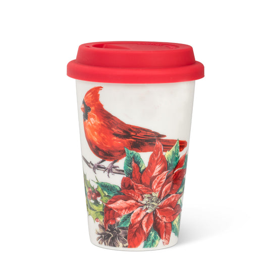 Mug - Cardinal & Poinsettia Travel Mug