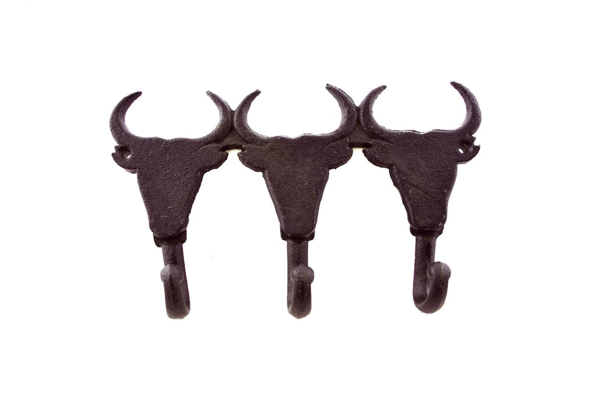 Wall Hook - Bull Head Trio - Brown