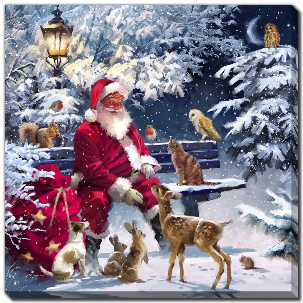 Christmas - Santa on a Bench Painting