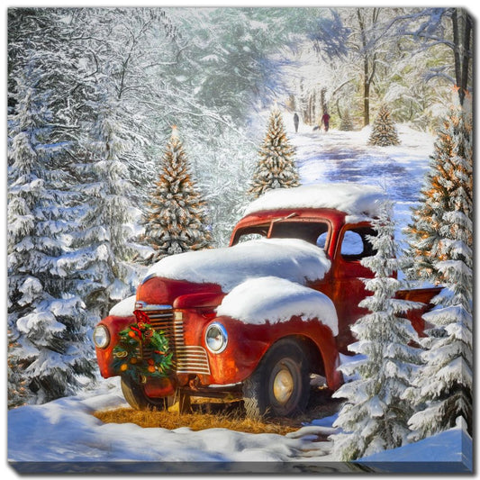 Christmas Truck In Snow Canvas Print
