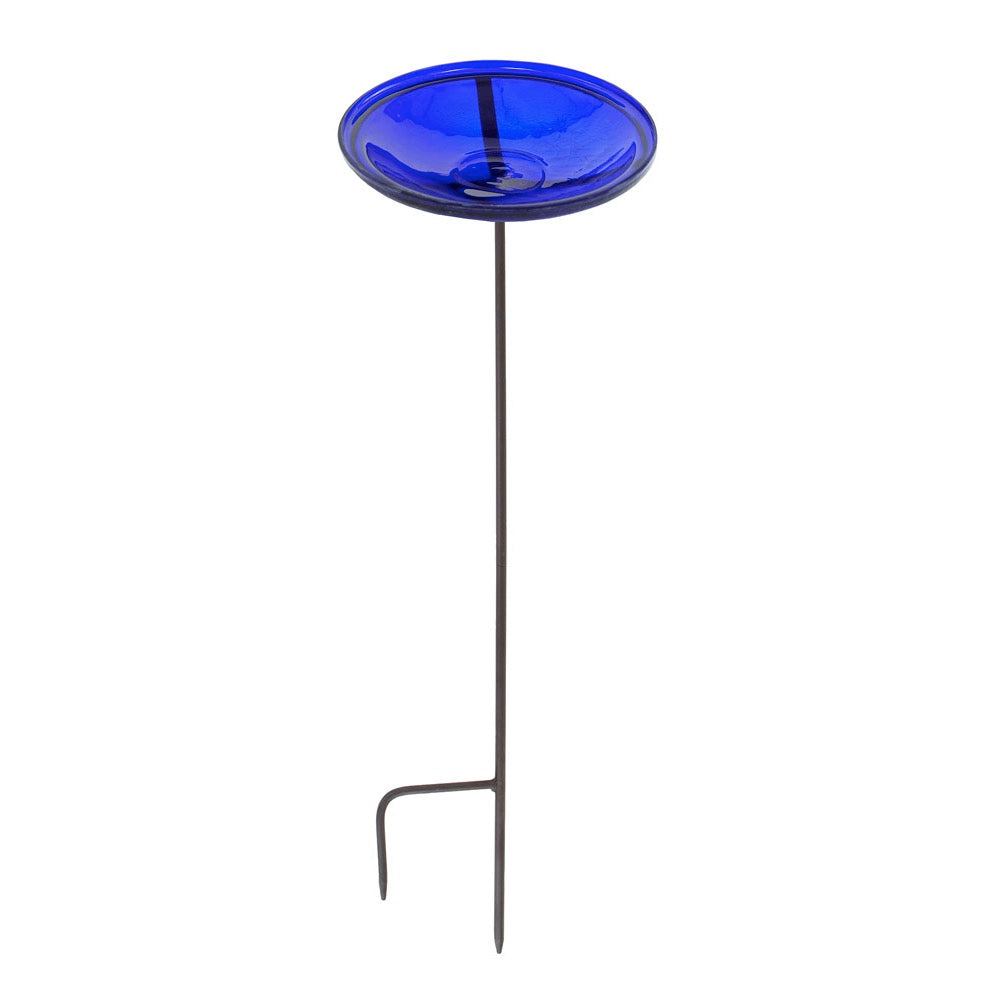 Bird Bath - Cobalt Blue Crackle Glass