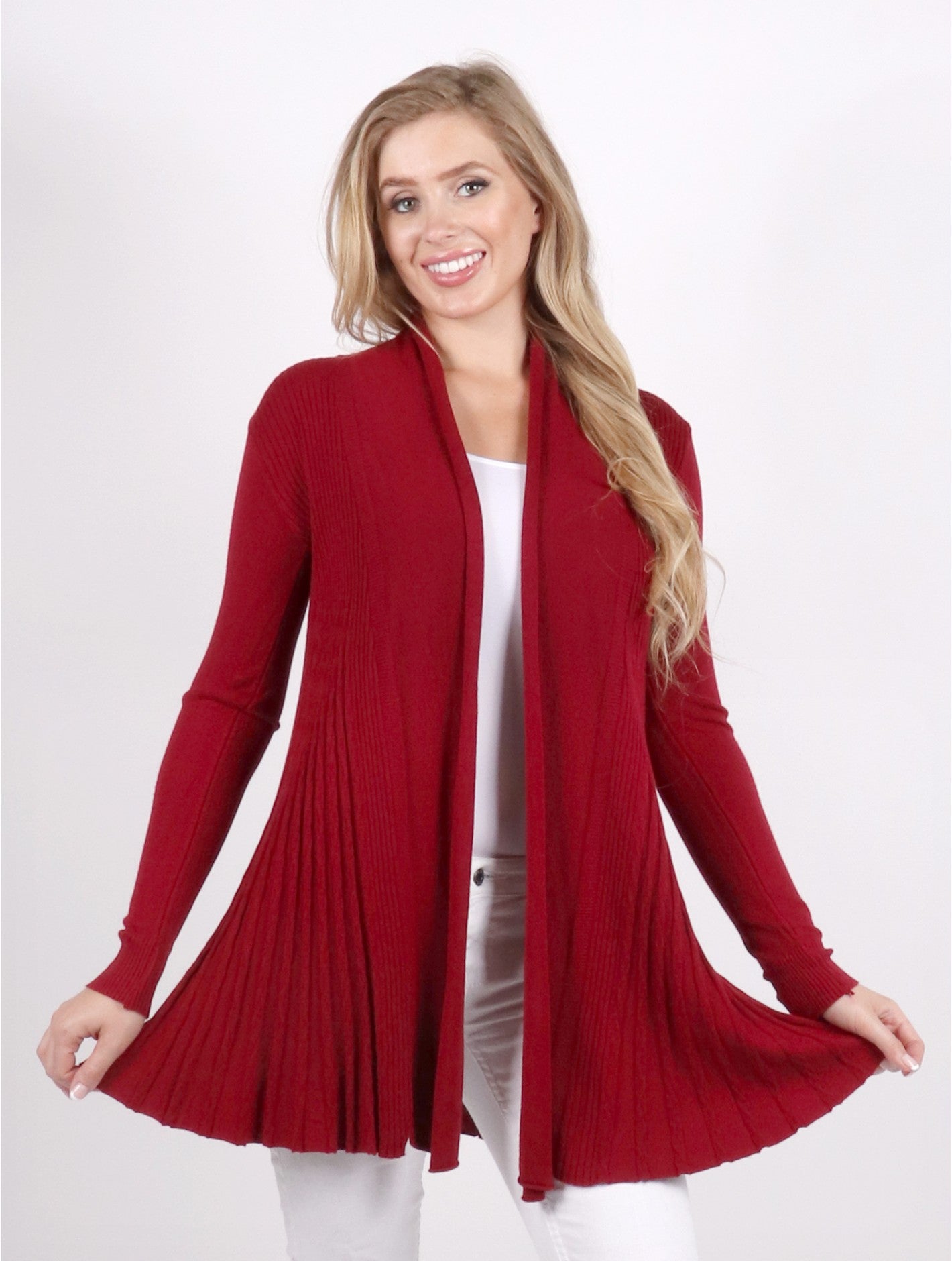 Open Front Sweater -Burgundy