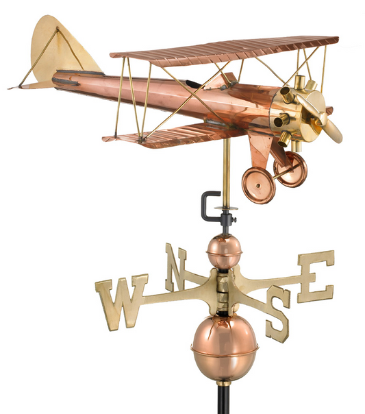 Polished Copper Biplane Weathervane