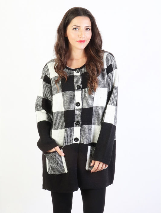 Top - Plaid Sweater w/ Buttons