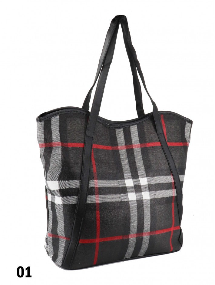 Purse - Plaid Print w/ Faux Leather Accents