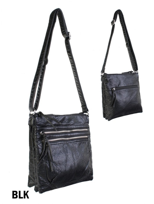 Purse - Black Solid Faux Leather w/ Strap