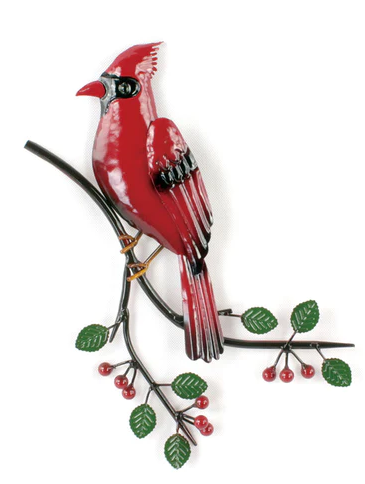 Décor - Perched Cardinal Branch w/ Leaves