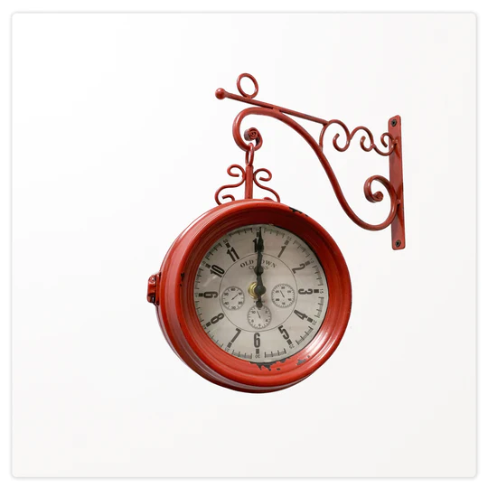 Clock - 2 Sided Train Station Red Clock