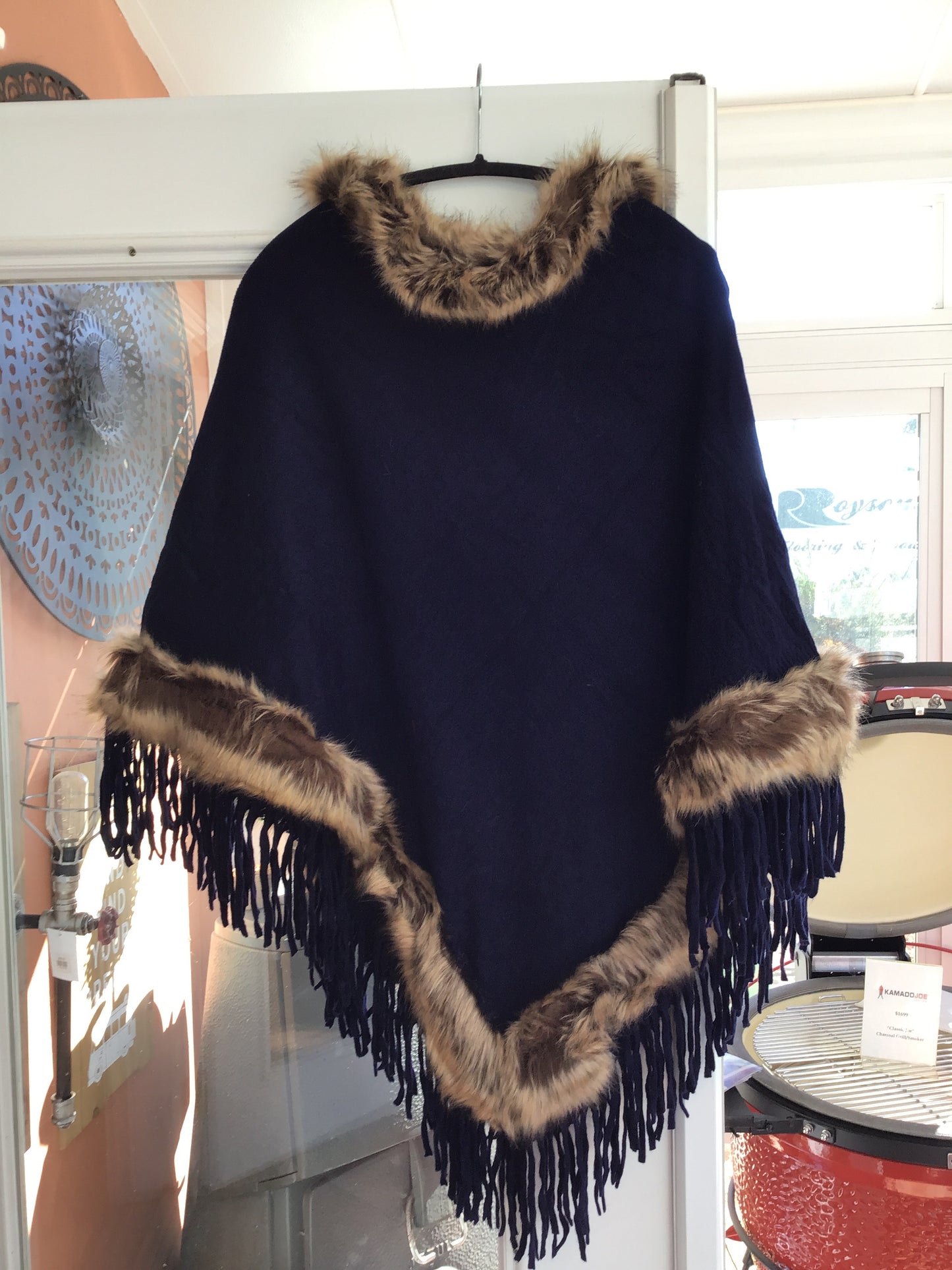 Poncho - Tassel & Faux Fur Trim - Country Stoves and Sunrooms Ltd