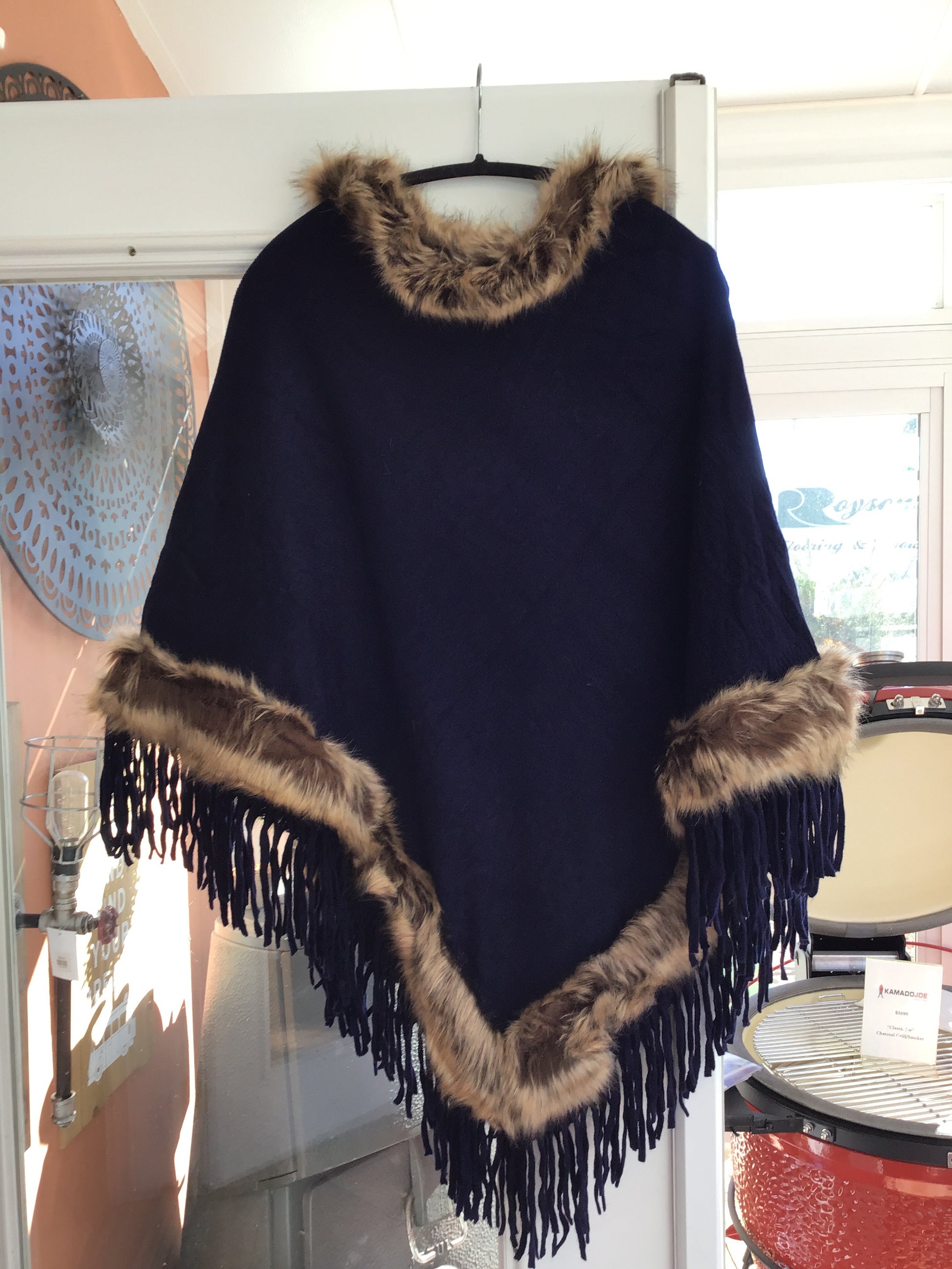 Poncho - Tassel & Faux Fur Trim - Country Stoves and Sunrooms Ltd
