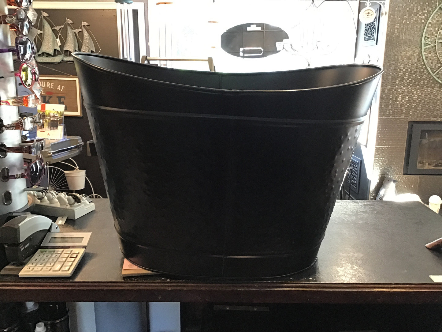 Log Holder - Large Black Hammered Metal Bin