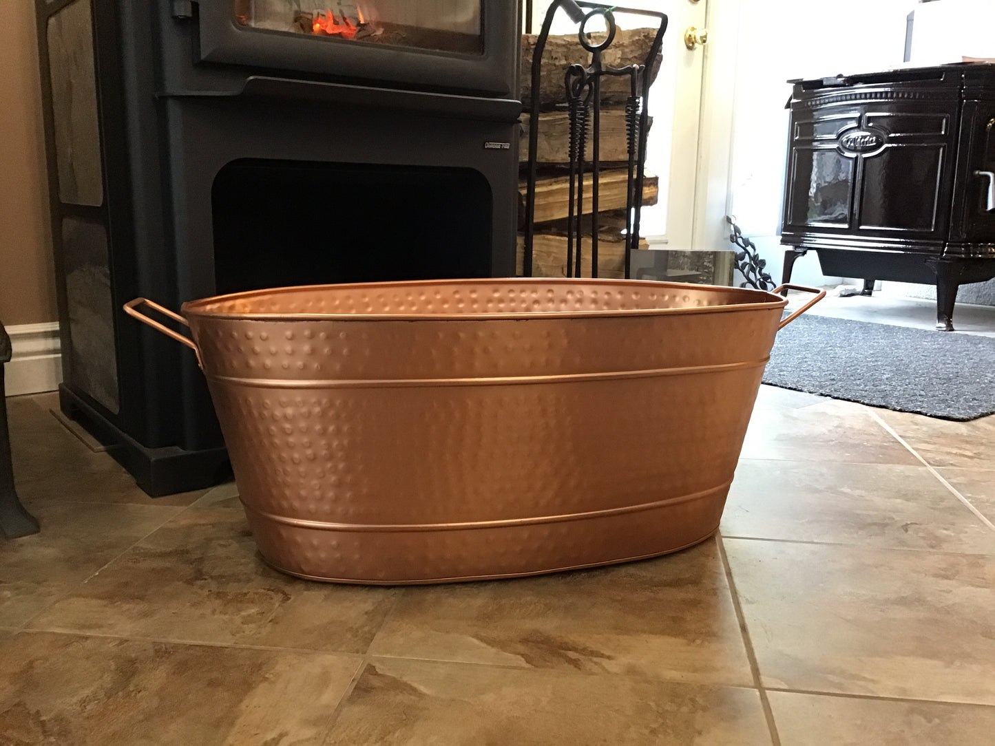 Log Holder - Large Copper Oval - Country Stoves and Sunrooms Ltd