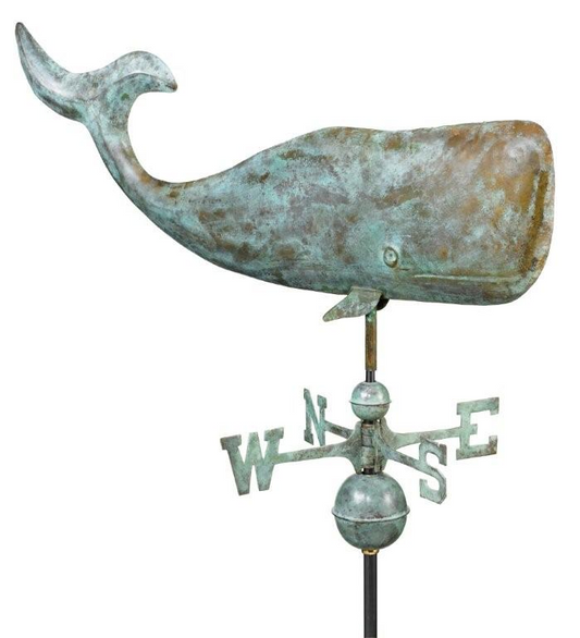 Whale Weathervane with Blue Verde Finish - Large 37"